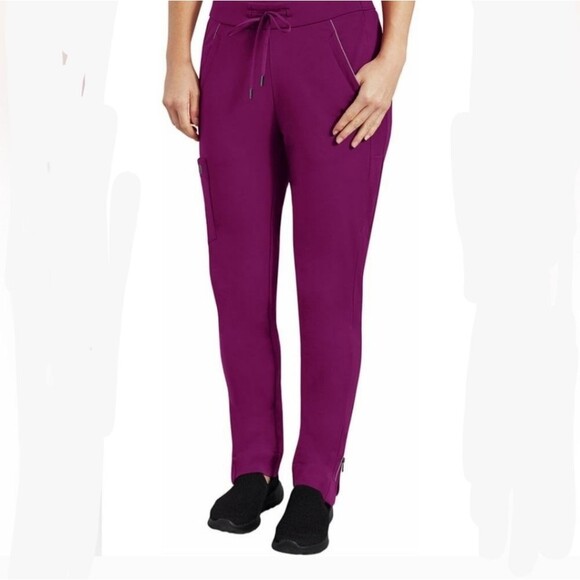 ONYX by Healing Hands Athena Burgundy Cargo Zippered Leg Pull On Scrubs Pants MP - Picture 1 of 15